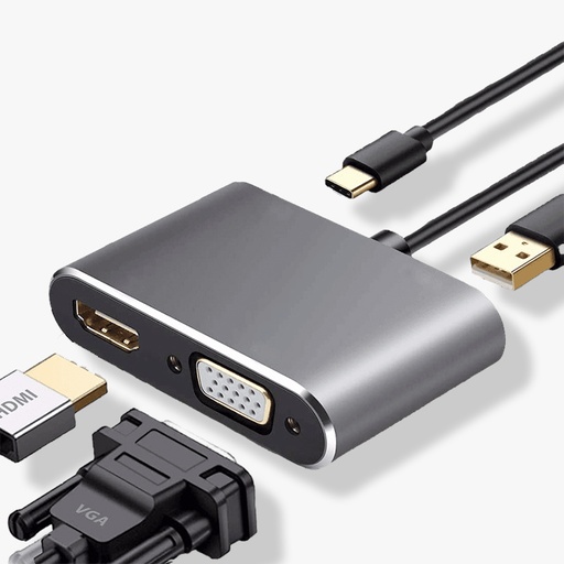[adapter 4in1 4 port] Adaptateur type-c to HDMI - VGA - USB - USB C 4 IN 1