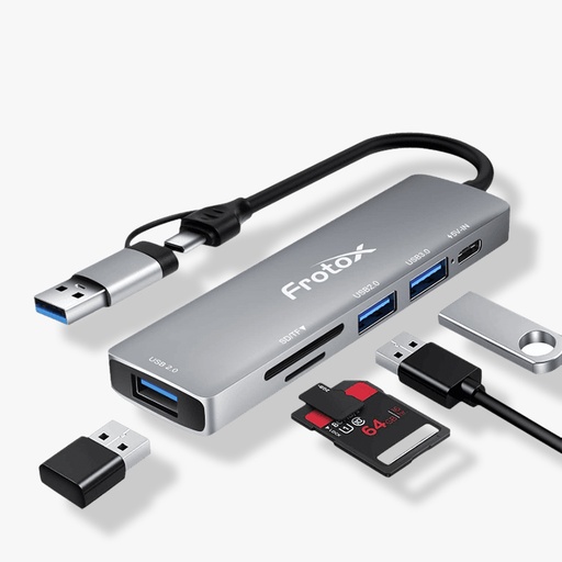 [5IN1 ADAPTATEUR USB] Adaptateur 5in1 USB C - 2 USB 3.0 - SD/FT