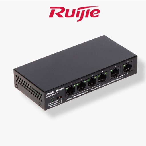 [RG-ES106D-P V2] Switch RUIJIE 10/100Mbps 6P POE UNMANAGEABLE
